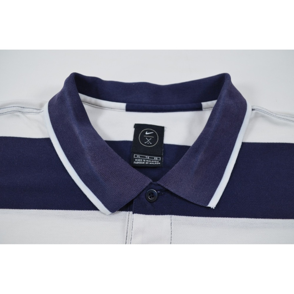 Nike Rugby Style Polo‎ Shirt Mens XL Colorblock Striped Navy Blue & White - Picture 8 of 16